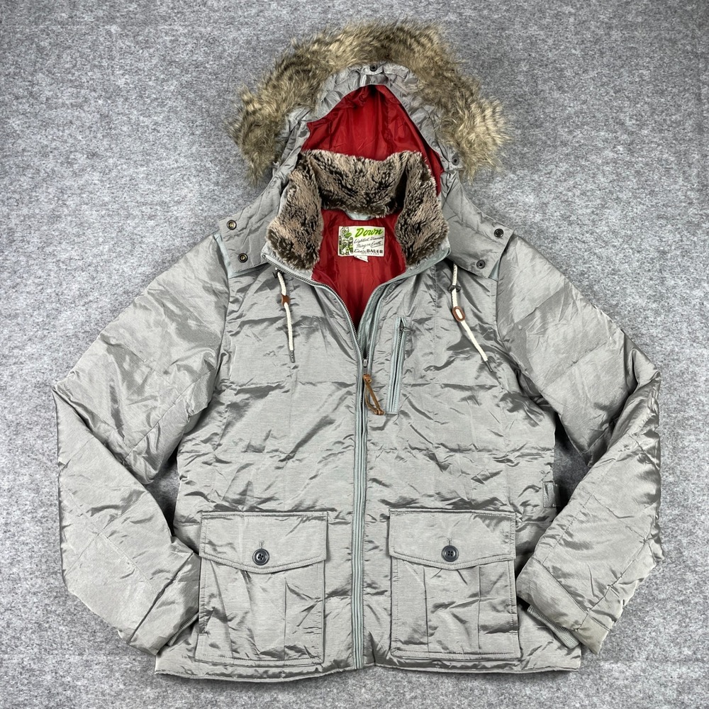 Eddie Bauer Yukon Coat Womens XL Gray EB550 Goose Down Faux Fur Parka Jacket